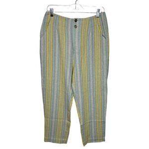 Soft Surroundings Pants Womens 8 Caldera Striped Linen Blend Cropped‎ Capri Boho